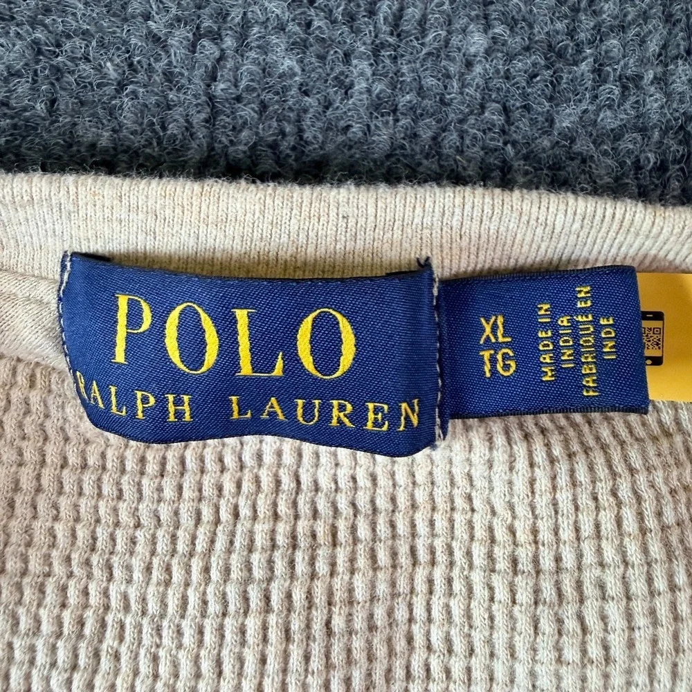 Polo‎ Ralph Lauren Shirt Mens X-Large Beige Waffle Knit Pony Logo Winter READ
